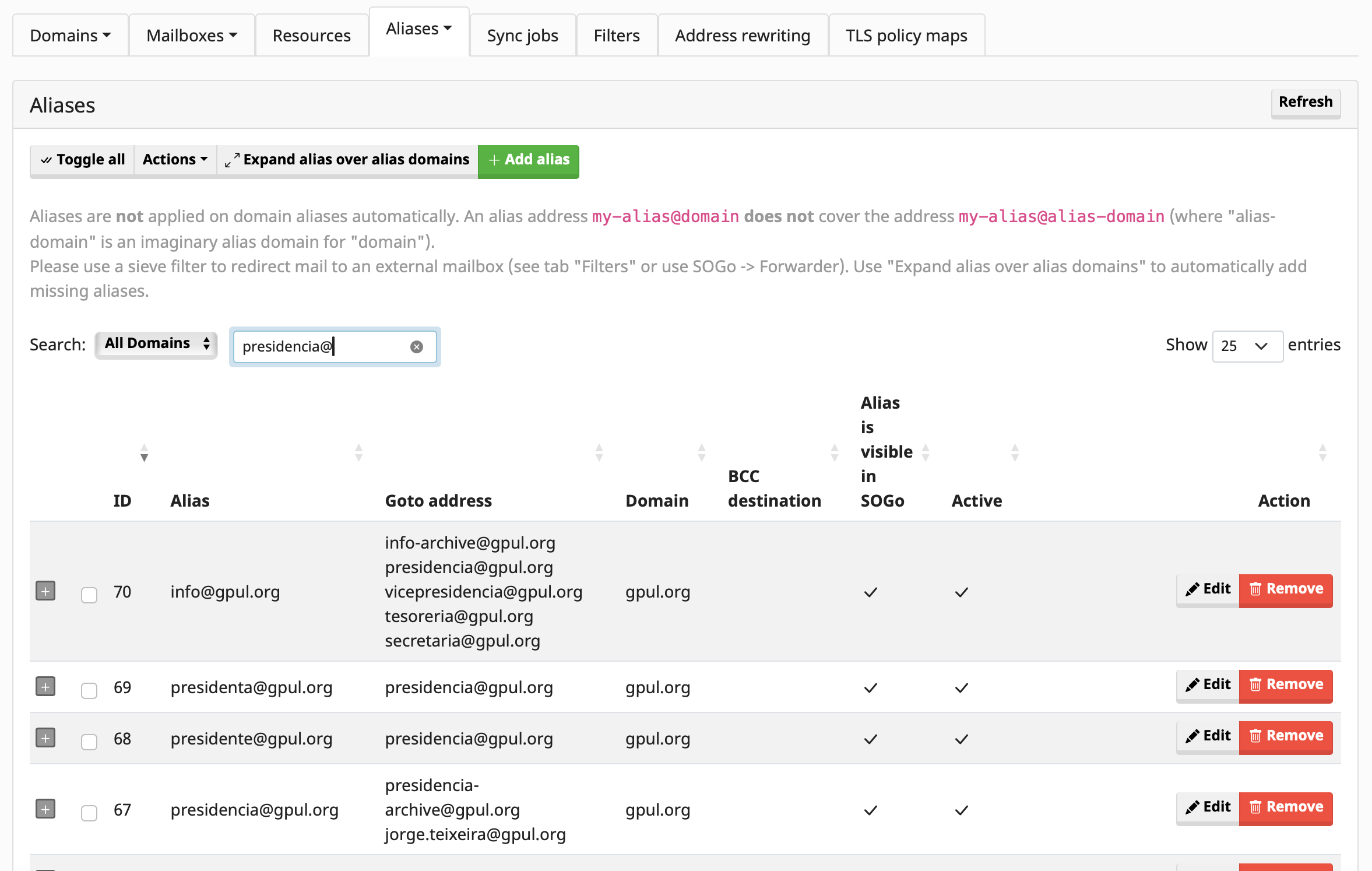 Email Alias Configuration
